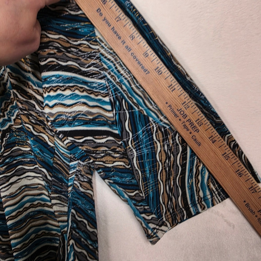 Dressbarn Blouse Womens 1X Blue Brown Abstract Swirl Boho Whimsical Metallic - Picture 6 of 13